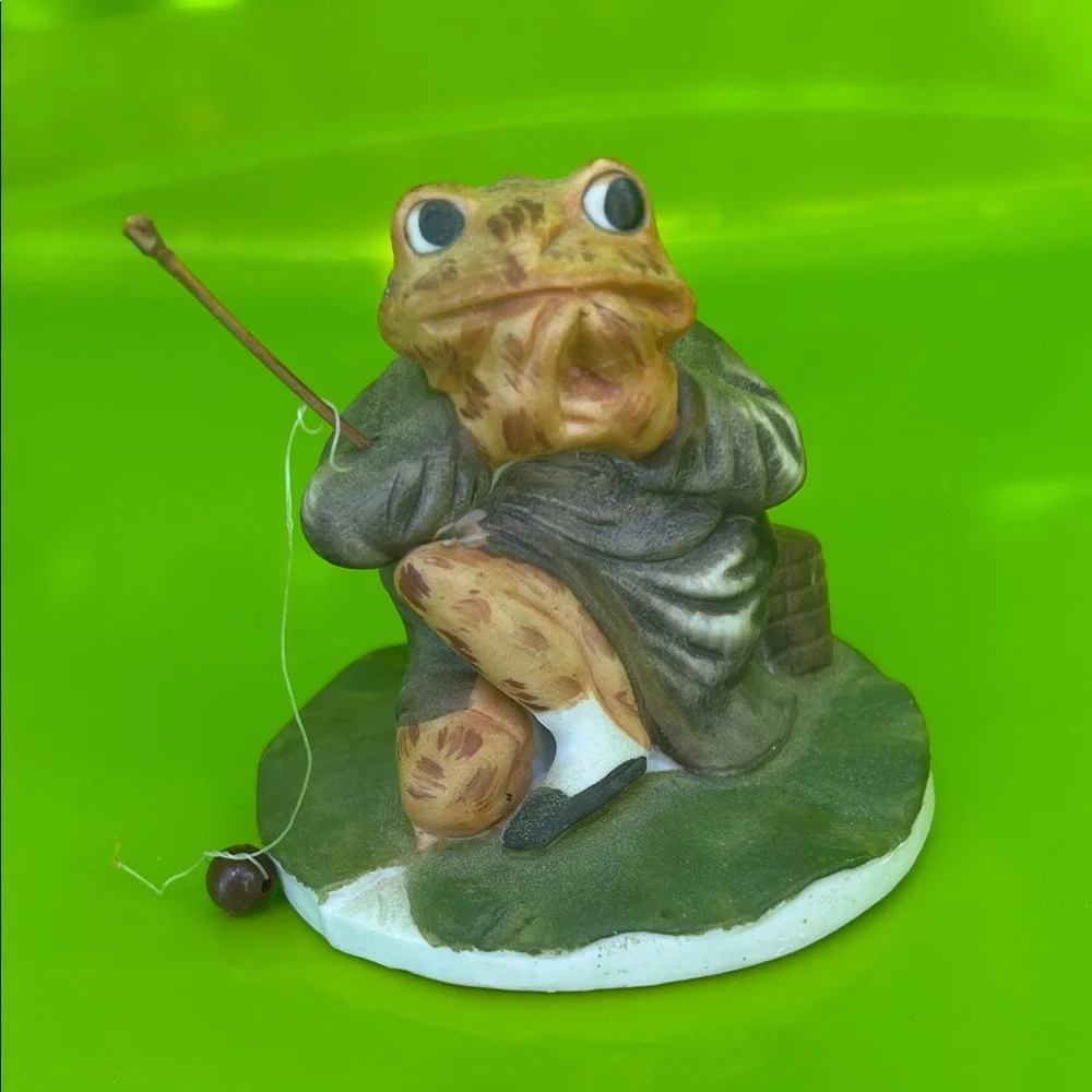 Vintage Reptile Figurine with Fishing Rod